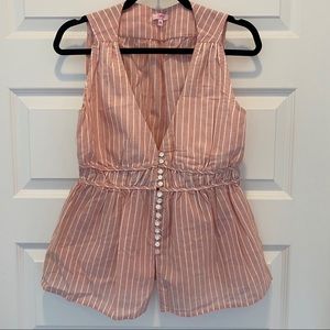 Red and Cream Stripe Top - Button Detail